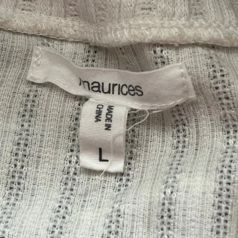Maurices Ruffle Lace Neck Ribbed Top White Long Sleeve Cozy Casual Women's L